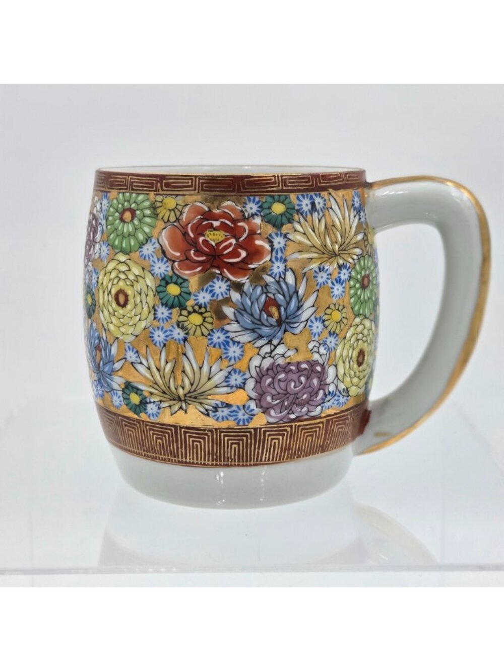 Kutani Yaki Hanazume Handpainted Floral Gosai-de Gold Trim Set 2 Coffee Tea Cup - Picture 5 of 8